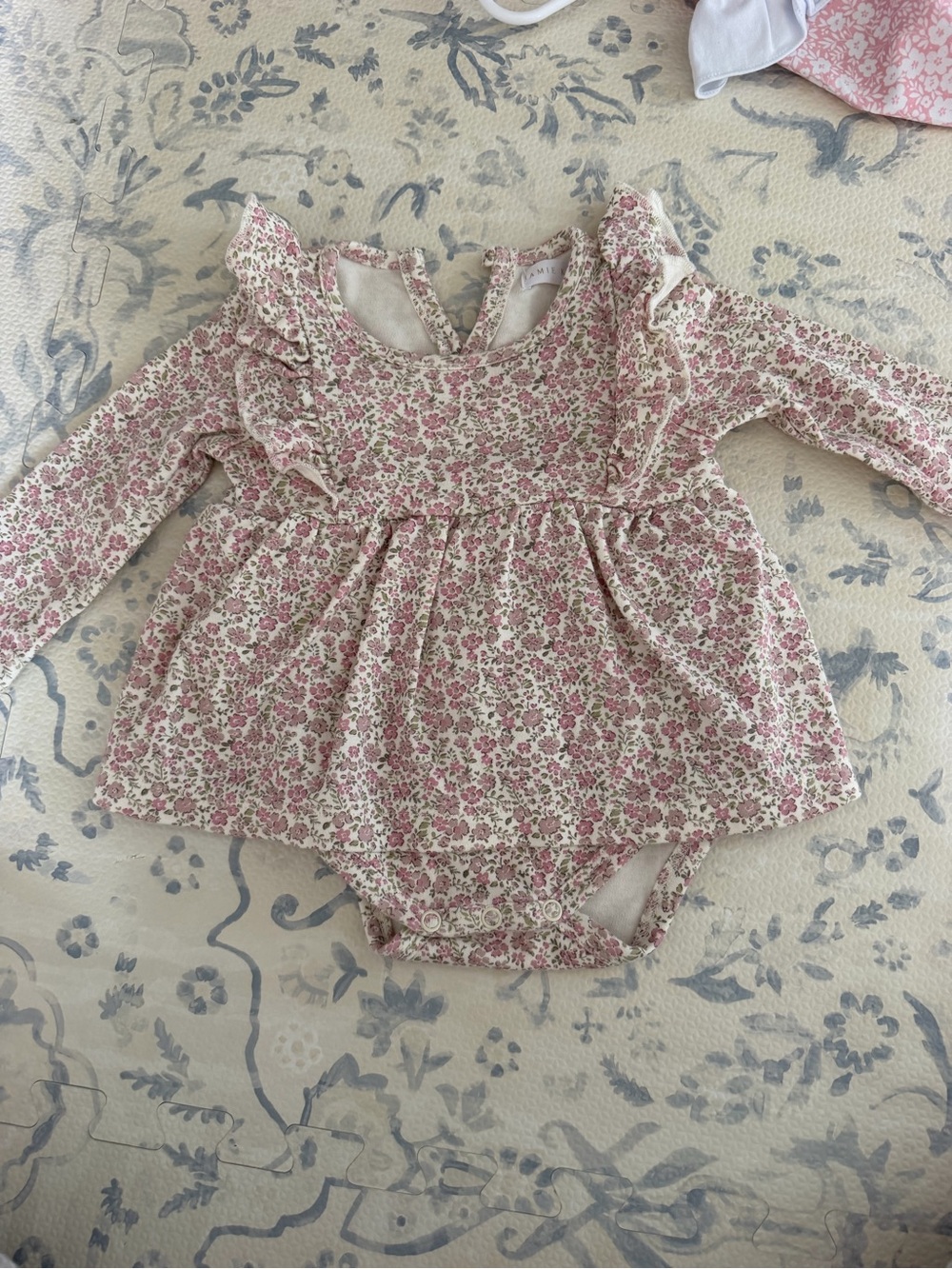 Jamie Kay baby Floral Ruffle Long-Sleeve Bodysuit in Pink Cream